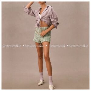 Anna Sui Ribbon Tweed Wool Blend Shorts and Chenille Detail